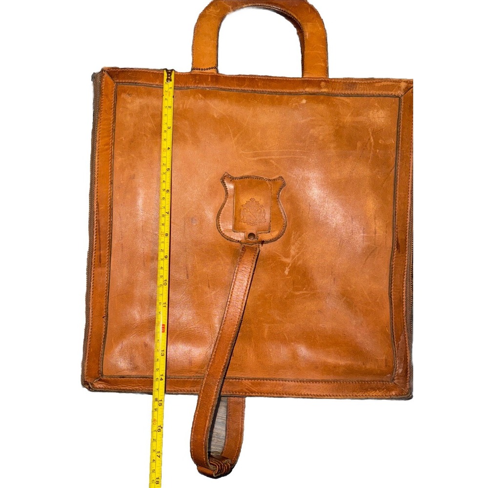 Leather Tote Laptop Bag Genuine Leather Top Handles Zippers Expandable Brown 15" - Picture 16 of 16